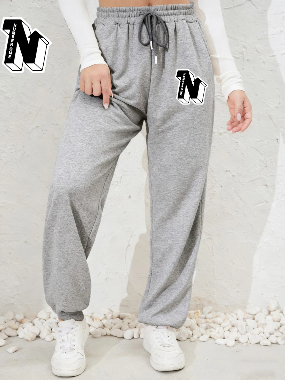Number One Printing Sweatpants Women Basics Trousers Fleece Warm Loose All-Match Sporty Pants Autumn Winter Woman Streetwear