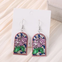 1Pair Painting Dangle Earrings Creative Acrylic Colorful Flower Rose Cloud Crafts For Women Girl  Birthday Gift