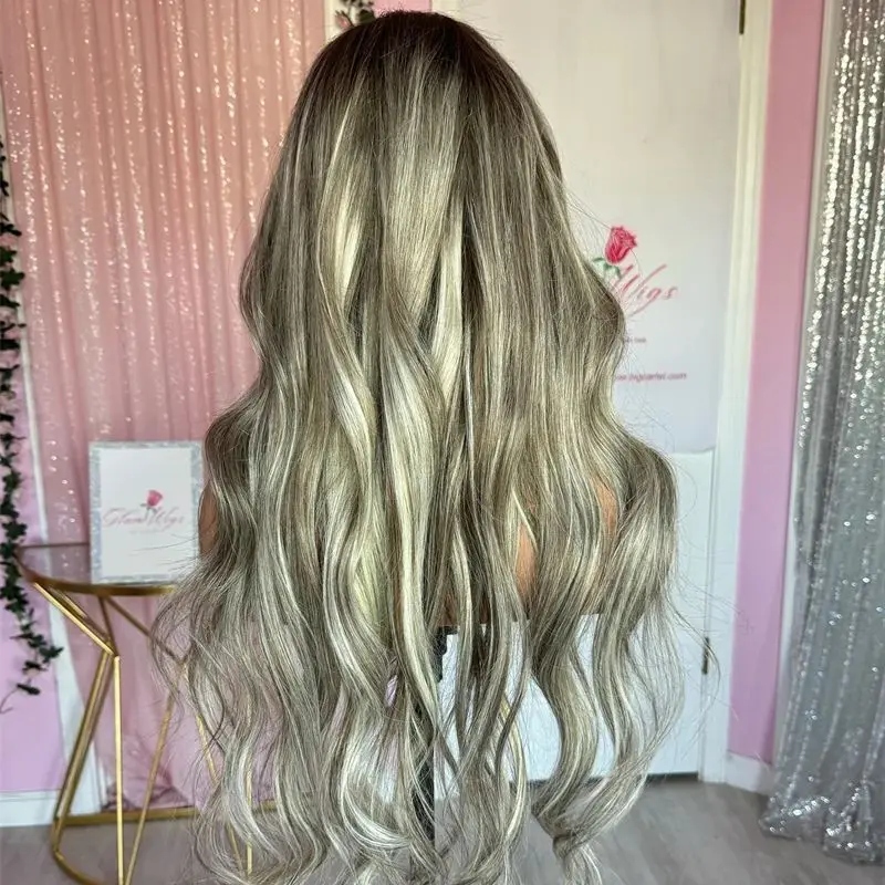 28 ''الطبيعية قبل قطعها شعري واقعي الرماد غريري شقراء الاصطناعية الحرارة ودية HD الدانتيل شعر مستعار أمامي Balayage غطاء متوسط الحجم