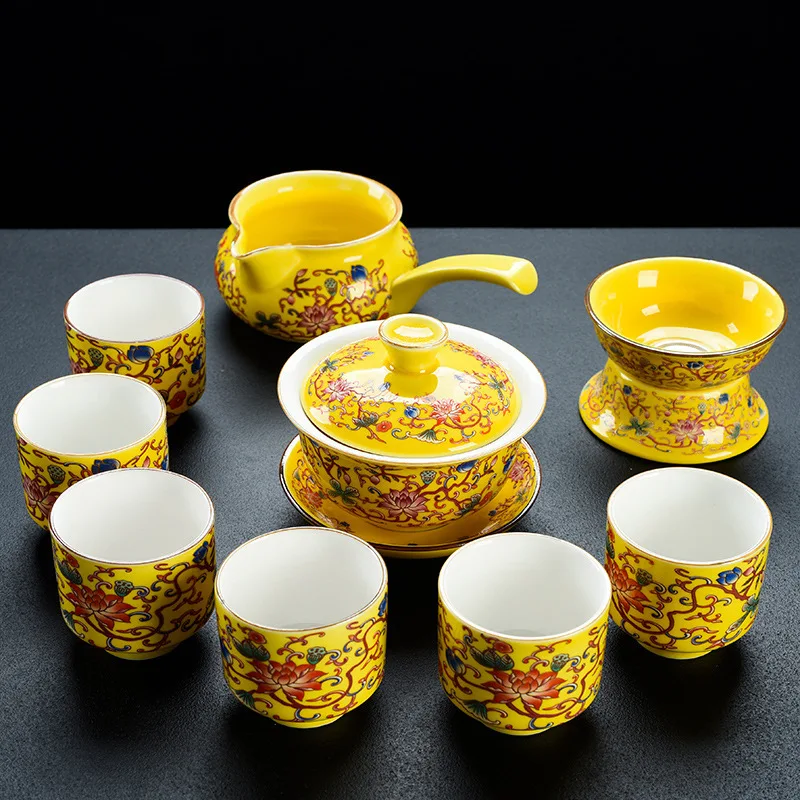 Palace noble enamel porcelain kung fu tea set Japan, South Korea and the United States collection banquet guests enjoy gorge C22