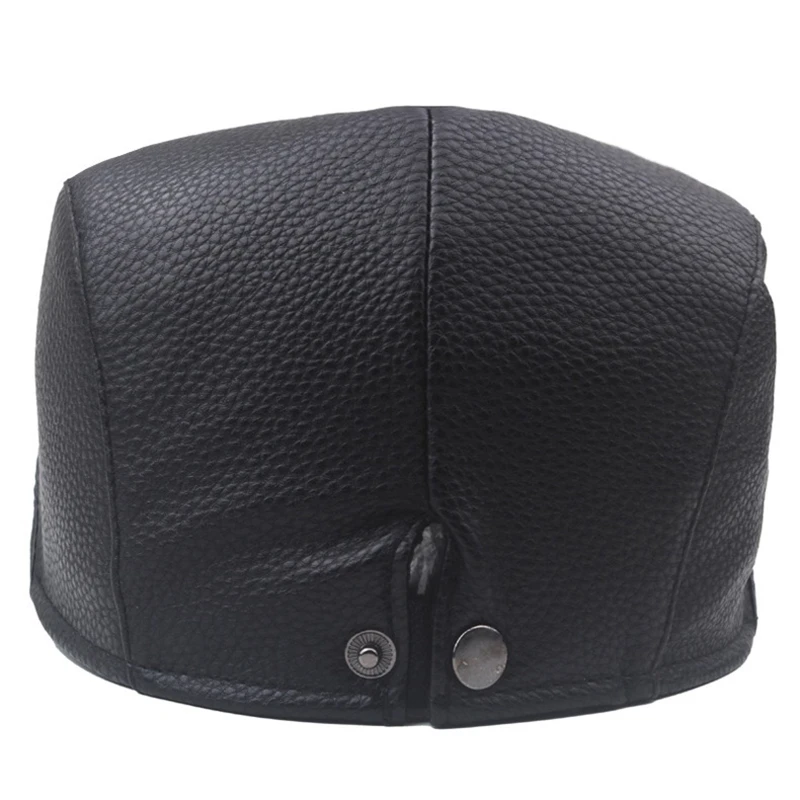 New Cold Weather Mens Caps Solid Faux Leather Berets Hats Outdoor Gorro Hombre Driving Ivy Hat Soft Warm Newsboy Cap For Dad
