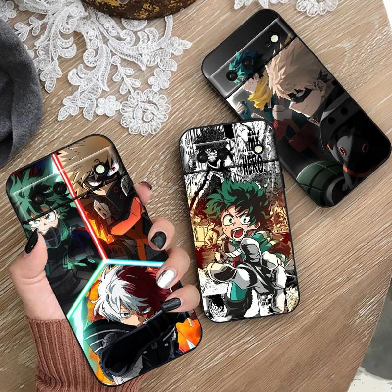 Academia Anime Hero D-Deku For Google Pixel 9 8 7A 7 6A 6 5A 5 4 4A XL 5G Black Silicon Shockproof Shell Funda Phone Case