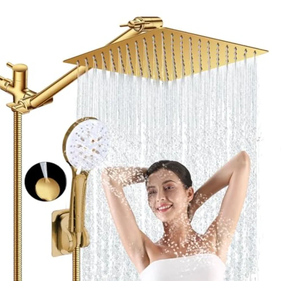 

Shower Head 10'' High Pressure Rain Shower Head with 6 Settings/Spray Handheld Shower Head Combo 78'' Long Hose and 11'' Extens