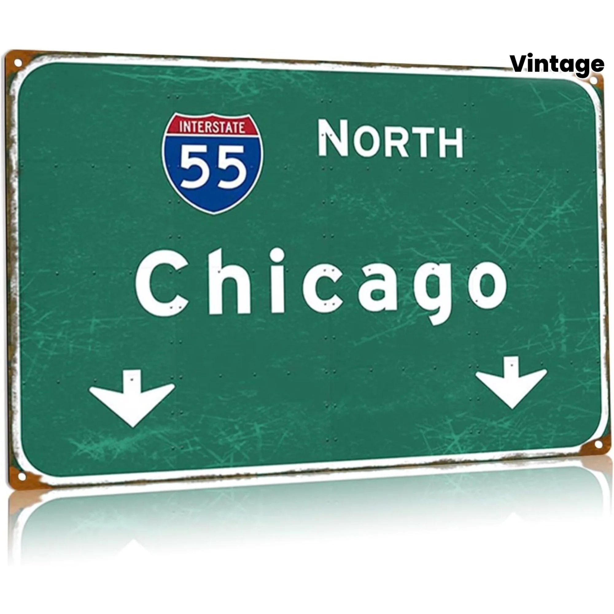 Vintage Interstate 55 North Chicago Highway Sign Metal Tin Sign