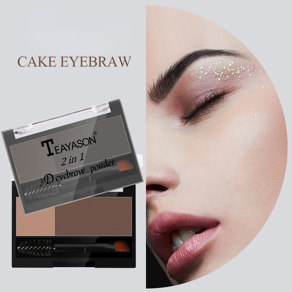 Paleta de polvos para cejas de 2 colores, maquillaje profesional de ojos en polvo tridimensional Natural duradero, herramientas de maquillaje en polvo para cejas