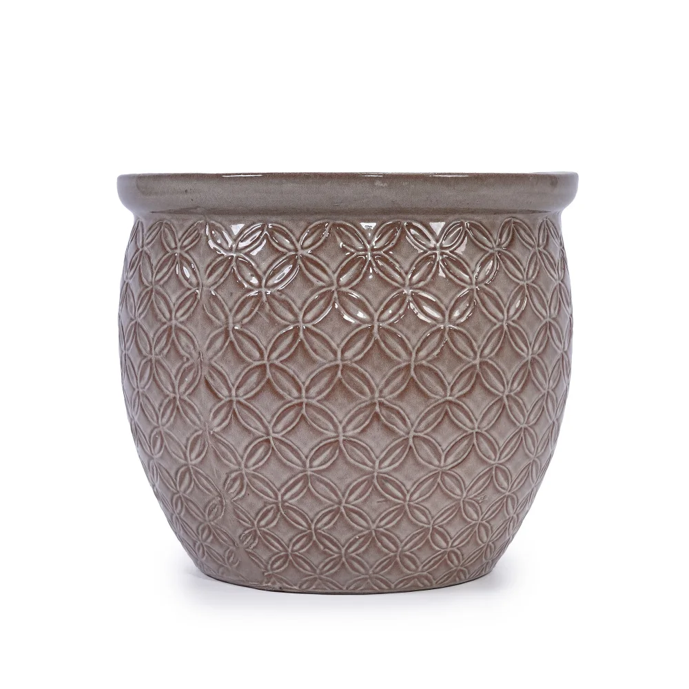 

3 Pieces Ceramic Flowerpot, Modern Planter for Patio, Garden or Windowsills - Antique Yellow