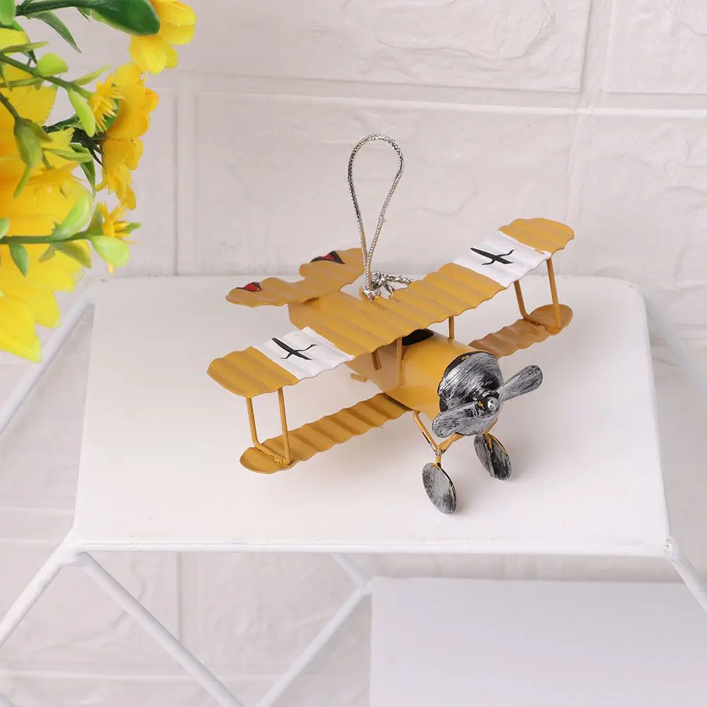 1Pc Mini Biplane Figurines for Home Decor Metal Iron Air Plane Model Aircraft Vintage Hanging Planes Miniature Kids Gifts