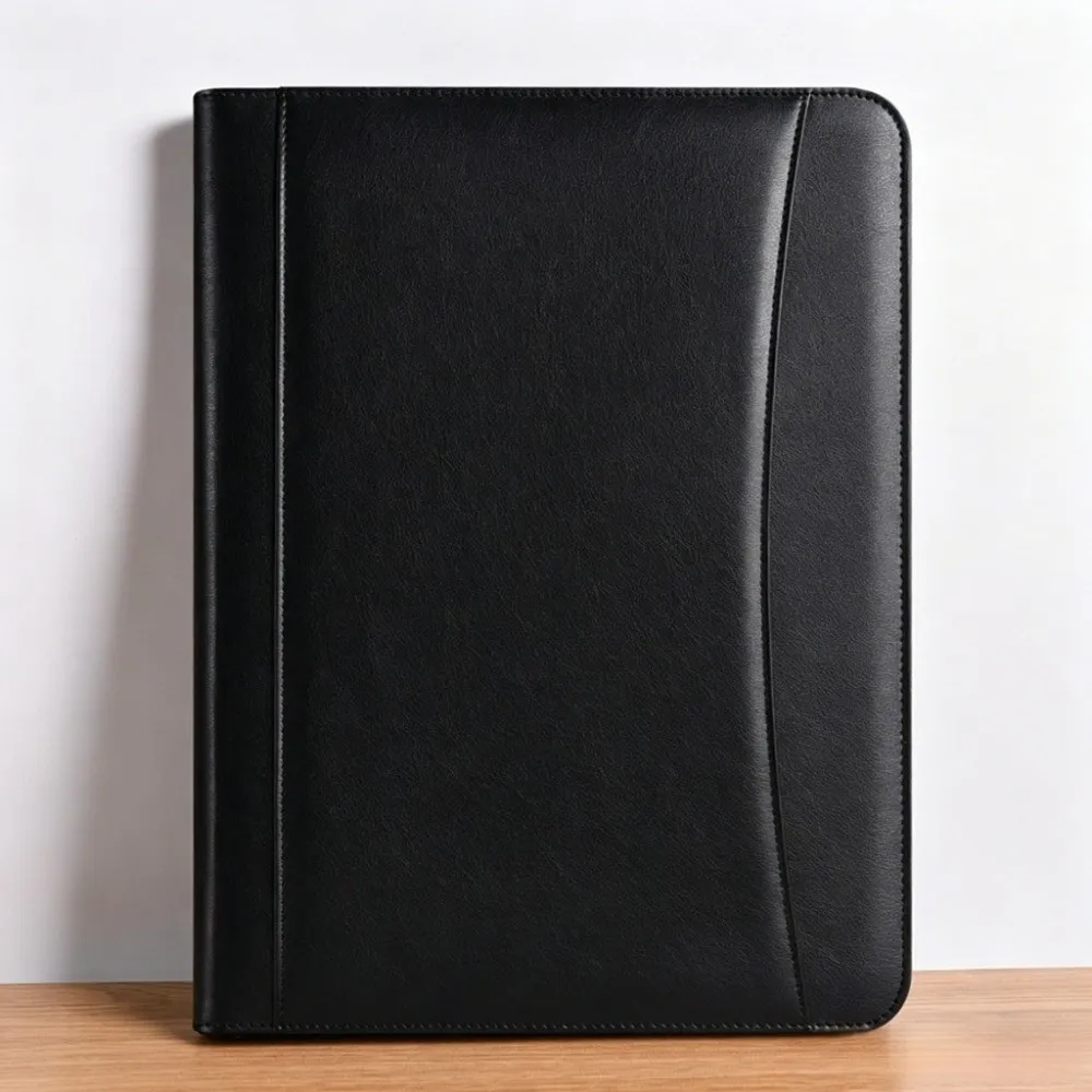 A4 PU Document Folder with Zipper Durable Padfolio Multi-Layer Multi-functional Business Folder Briefcase Business