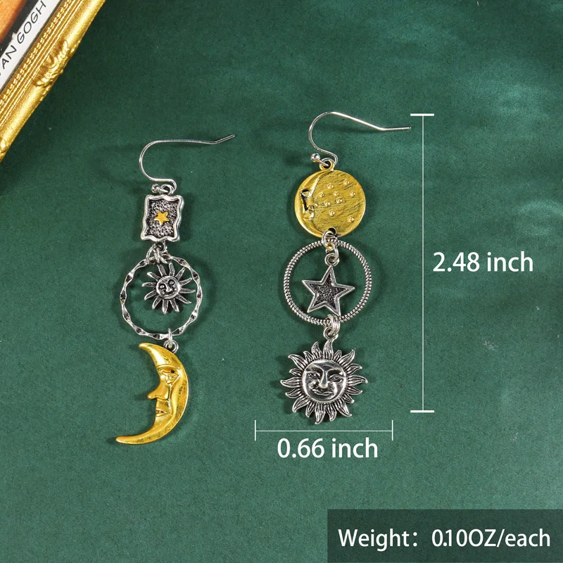 Greek Mythology Face Sun Moon Pendant Creative Design Women\'s Asymmetric Personality Pendant Earrings Party Gift Custom Jewelry