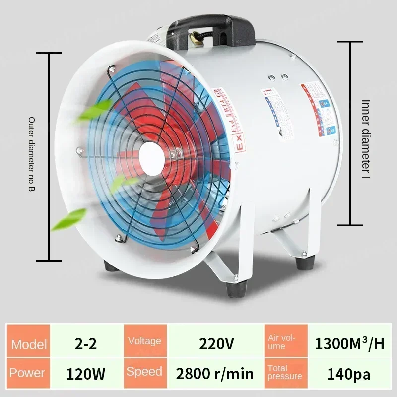 Explosion-proof axial flow fan Mobile exhaust  Exhaust tunnel Painting Industrial ventilation 220V