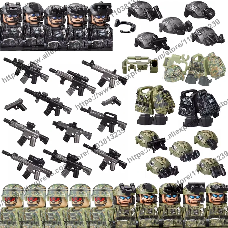 

Military Army Figures Building Blocks US 101st Airborne Division OCP Camouflage Special Forces Soldier Weapons CAR15 Gun Hat Toy