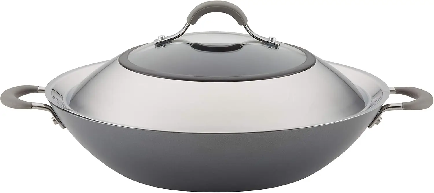 81402 14-Inch Side Handles Hard Anodized Aluminum Wok, 14 Inch, Oyster Gray