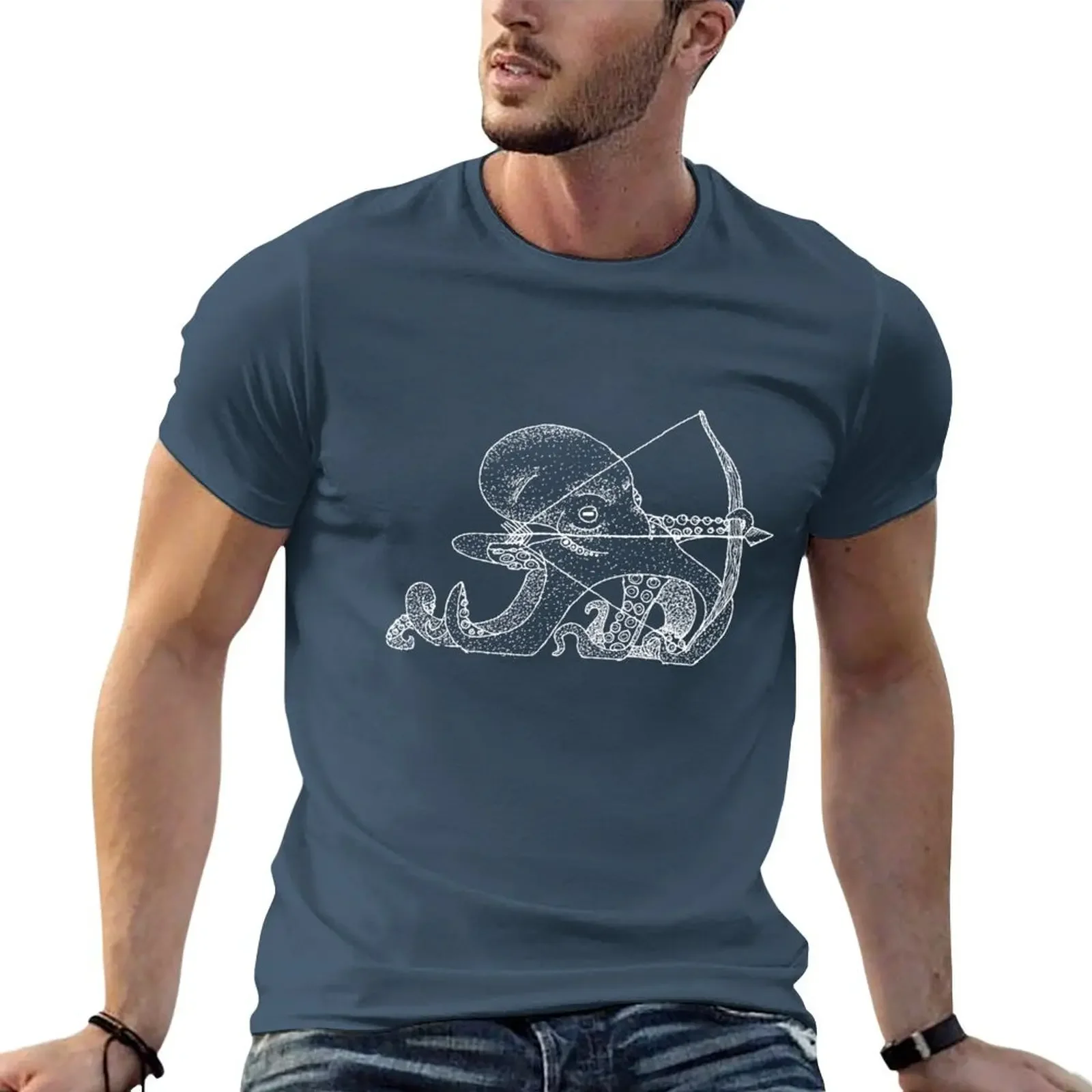 Octopus Archer - Stippling Line Art T-shirt boys whites summer top summer tops for a boy men clothing