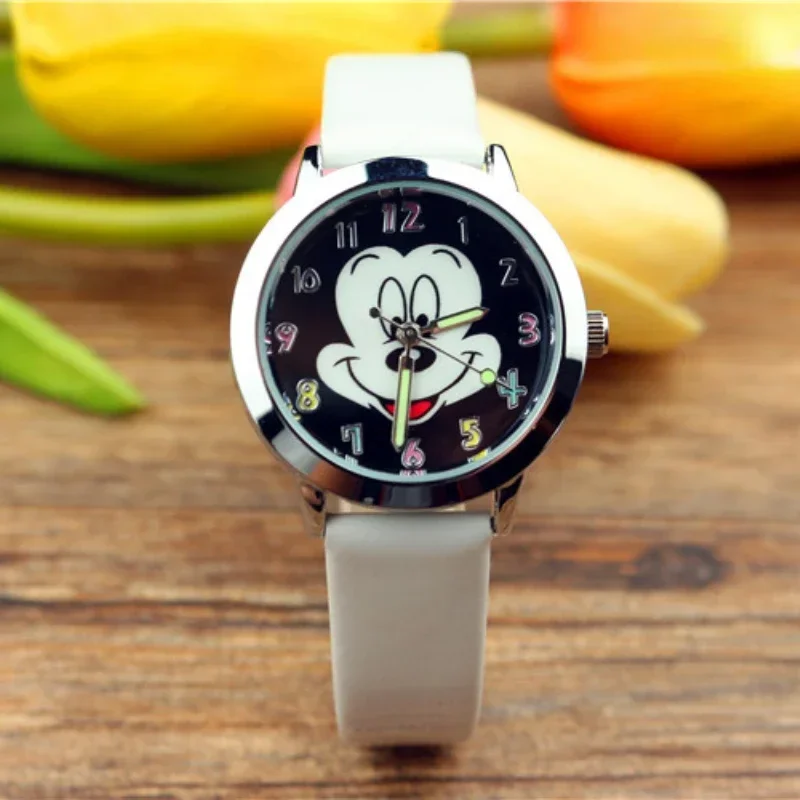 New Mickey Fashion Womens Watches Colorful Number Cartoon Watch for Women Girls Kids Quartz Wristwatch Children Luminous Clock