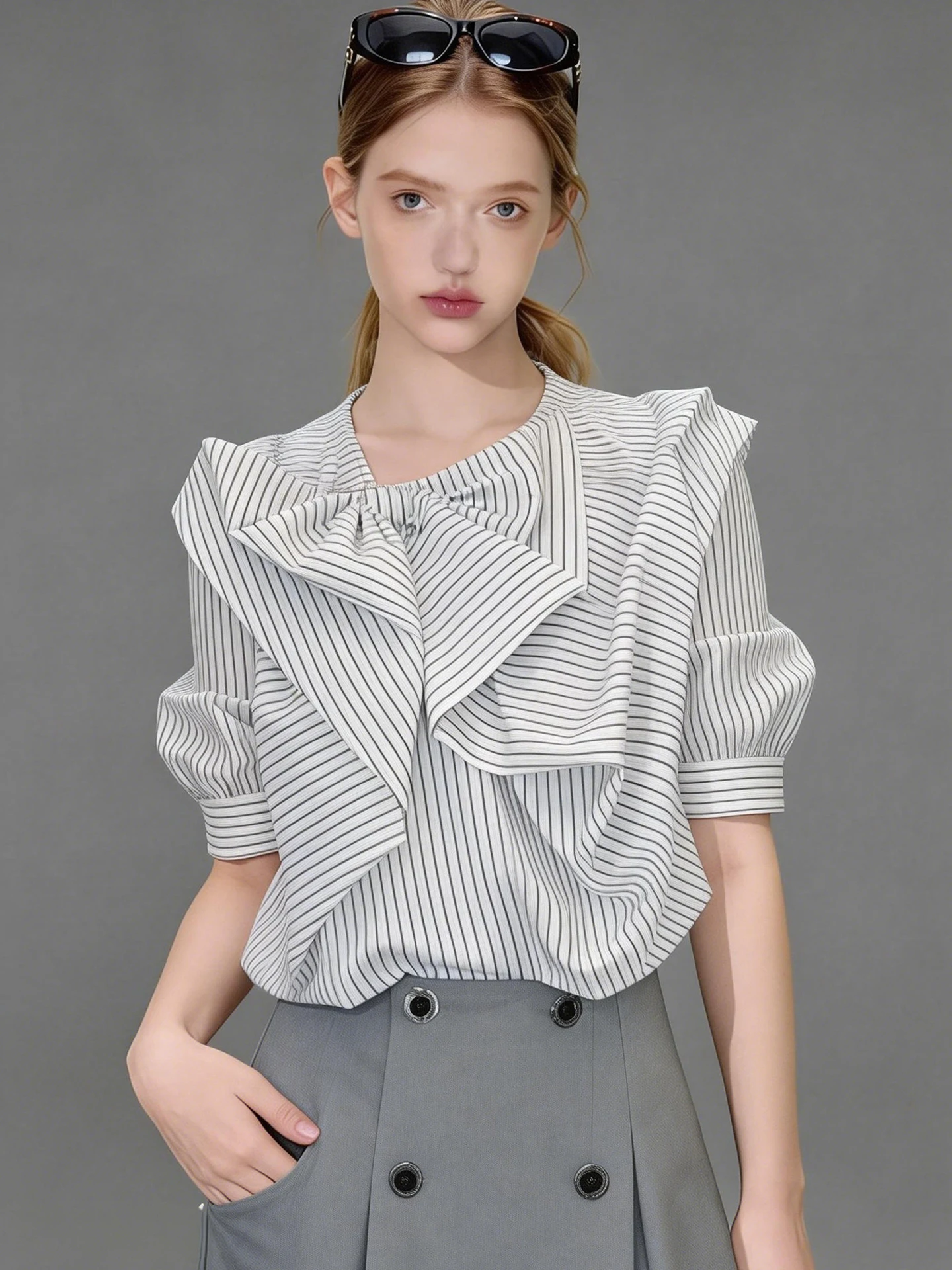 

Chic Korean Design Striped Long Sleeve Commute Shirt Women's Fashionable Versatile Spring Season Color Block Silk Top