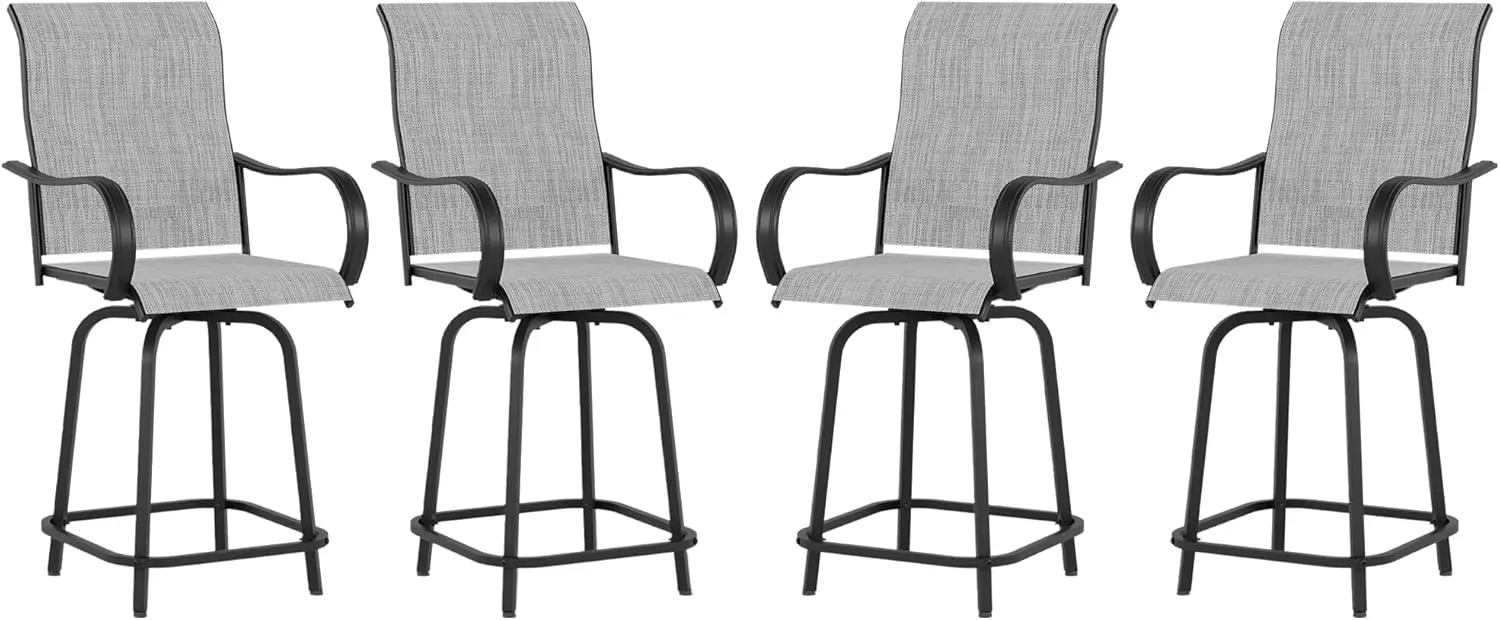 

Набор из 4 поворотных барных стульев для патио - уличные барные стулья с высокой спинкой и подлокотниками для террасы, бассейна, сада, заднего двора - всепогодные