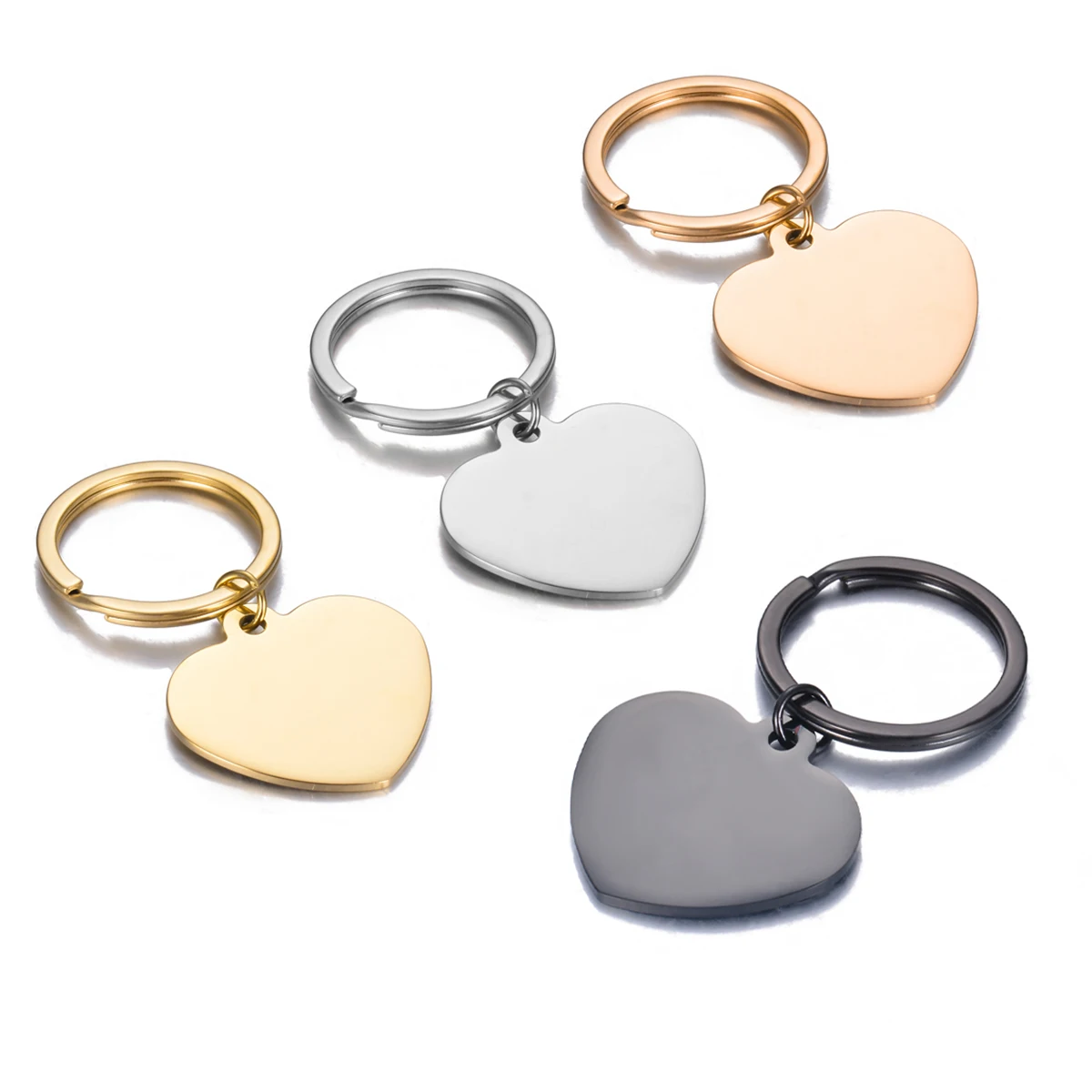 4Pcs/Lot Mirror Polished Stainless Steel Heart Key Rings DIY School Bag Car Key Pendant Gift