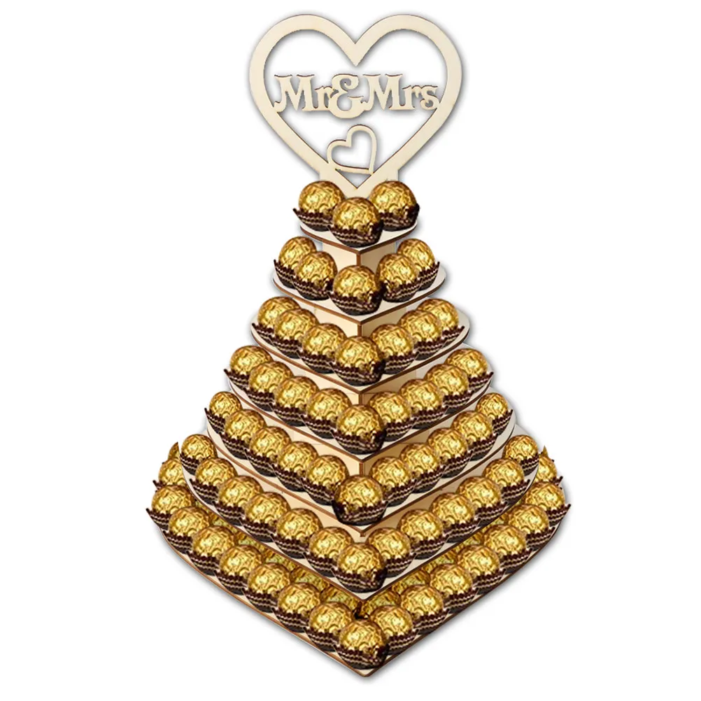 7-Layer Romantic Heart Design Wooden Display Stand for Chocolates Confectionery Rustic Wedding Anniversary Dinner Party Food