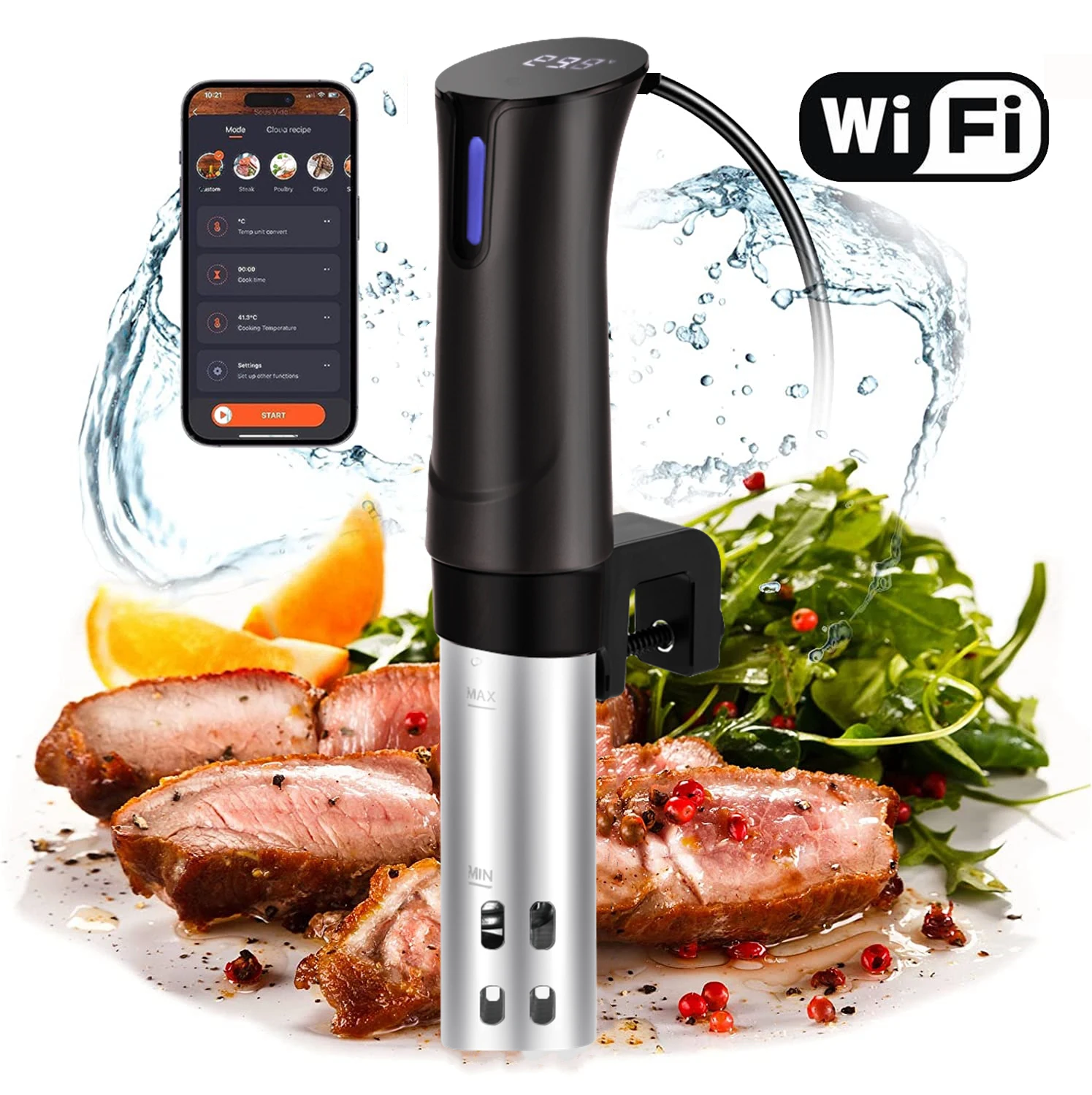 Cocina Sous Vide con temporizador, aparato para el hogar con WiFi, 1100W, máquina circuladora de inmersión, cocina precisa con LCD Digital