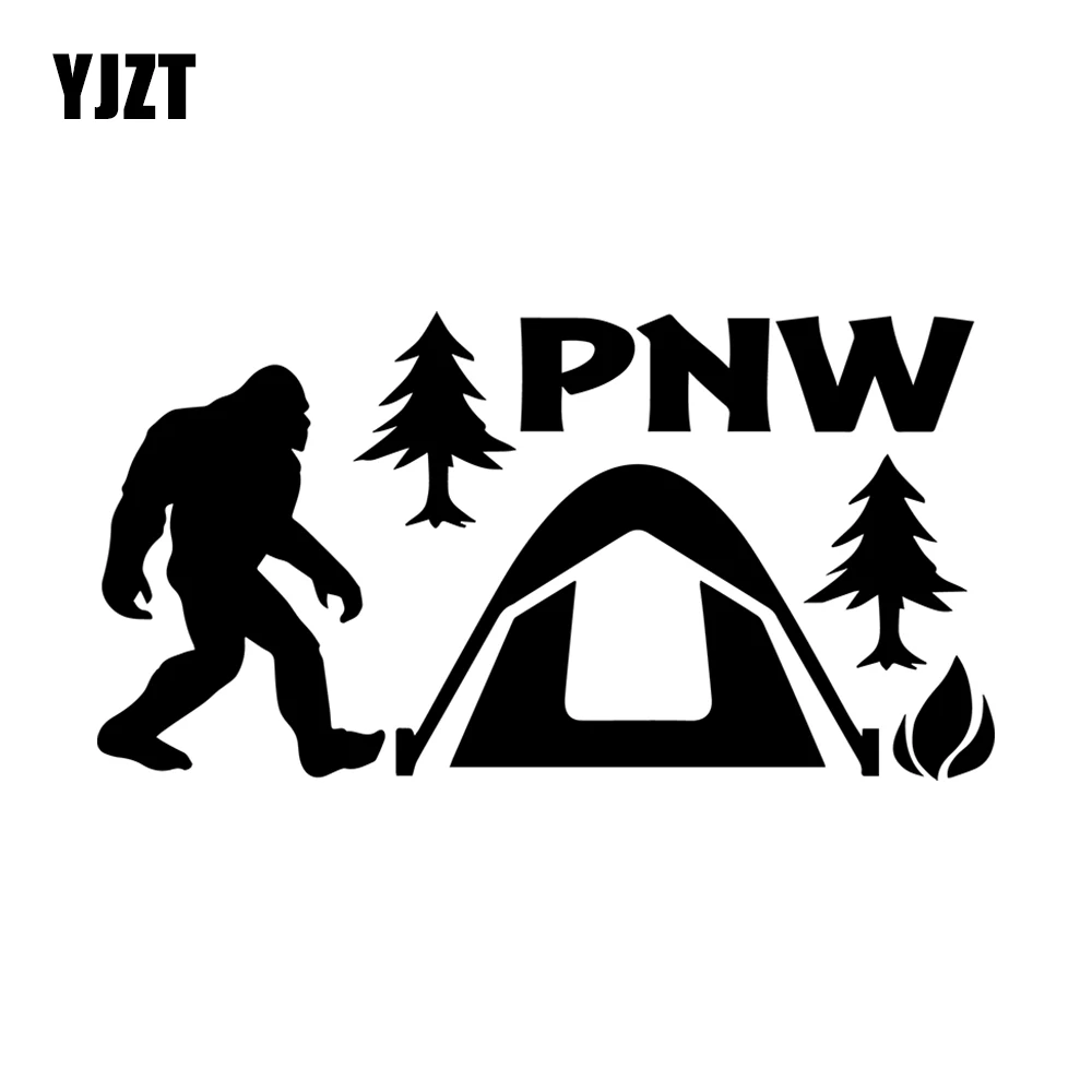 YJZT 15.2*7.8cm Bigfoot Camping Vinyl Decals Wild Man Squatting Tent Funny Car Stickers  Body Windshield Decoration