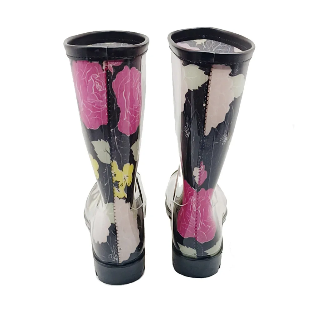 Brand New Waterproof Non-slip Mid-Calf Rain Boots Women Printed Work Water Boots Female Garden Rain Shoes