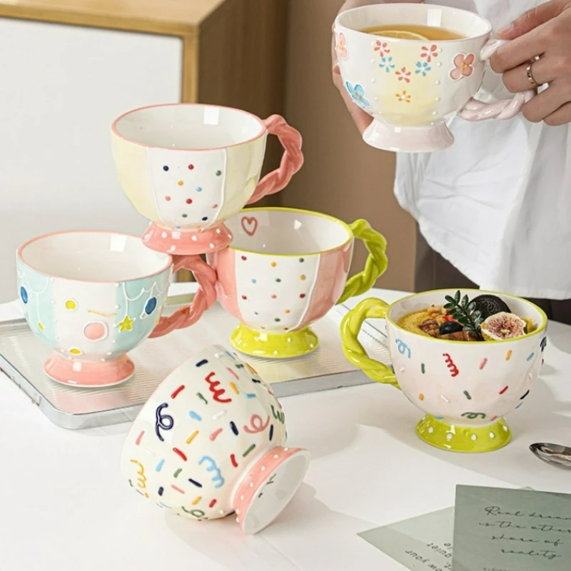 

400 мл керамическая кружка с ручным рисунком, большая емкость, чашка для хлопьев для завтрака, молочная овсянка, чашка для воды матча, кухонный аксессуар, посуда для напитков, подарок