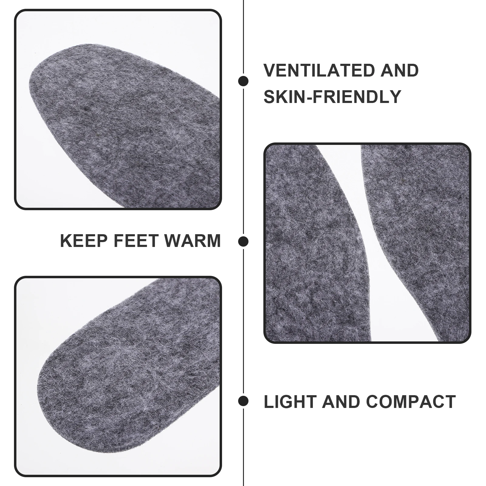 

5 Pairs Warm Wool Felt Insoles Winter Boot Inserts Grey 44 Code Thicken Soft Comfortable Shoe Pads Heel Cushions Men Women