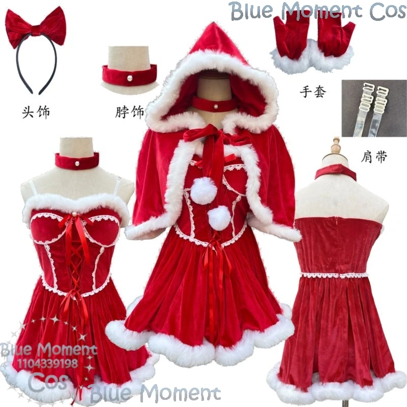 

Рождественское красное платье 2025 года, белая плюшевая красная накидка, сексуальная женщина, косплей, одежда для девочек, Хэллоуин, новогодний костюм, праздничное мероприятие