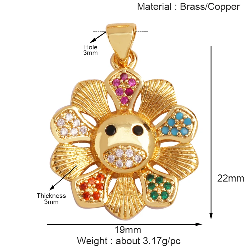 Fashion Happy Face Round Charm Pendant,Real 18K Gold Plated Zircon Necklace Bracelet Pendant Handmade Jewelry Accessories S37