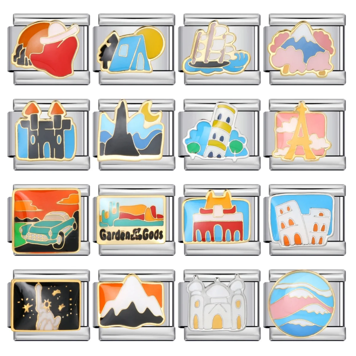 Modische Bunte Vulkan-Schloss-Segelboot-Italienische Charm-Perlen Passend für 9mm Edelstahl DIY Armband-Bastelzubehör für Geschenke – Detail 1