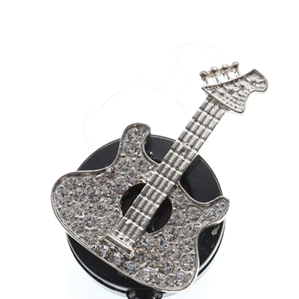 

10pcs/lot Rhinestone Guitar Badge Reel Nurse Accessories Retractable Badge Holder Reel for Teacher Student Doctor