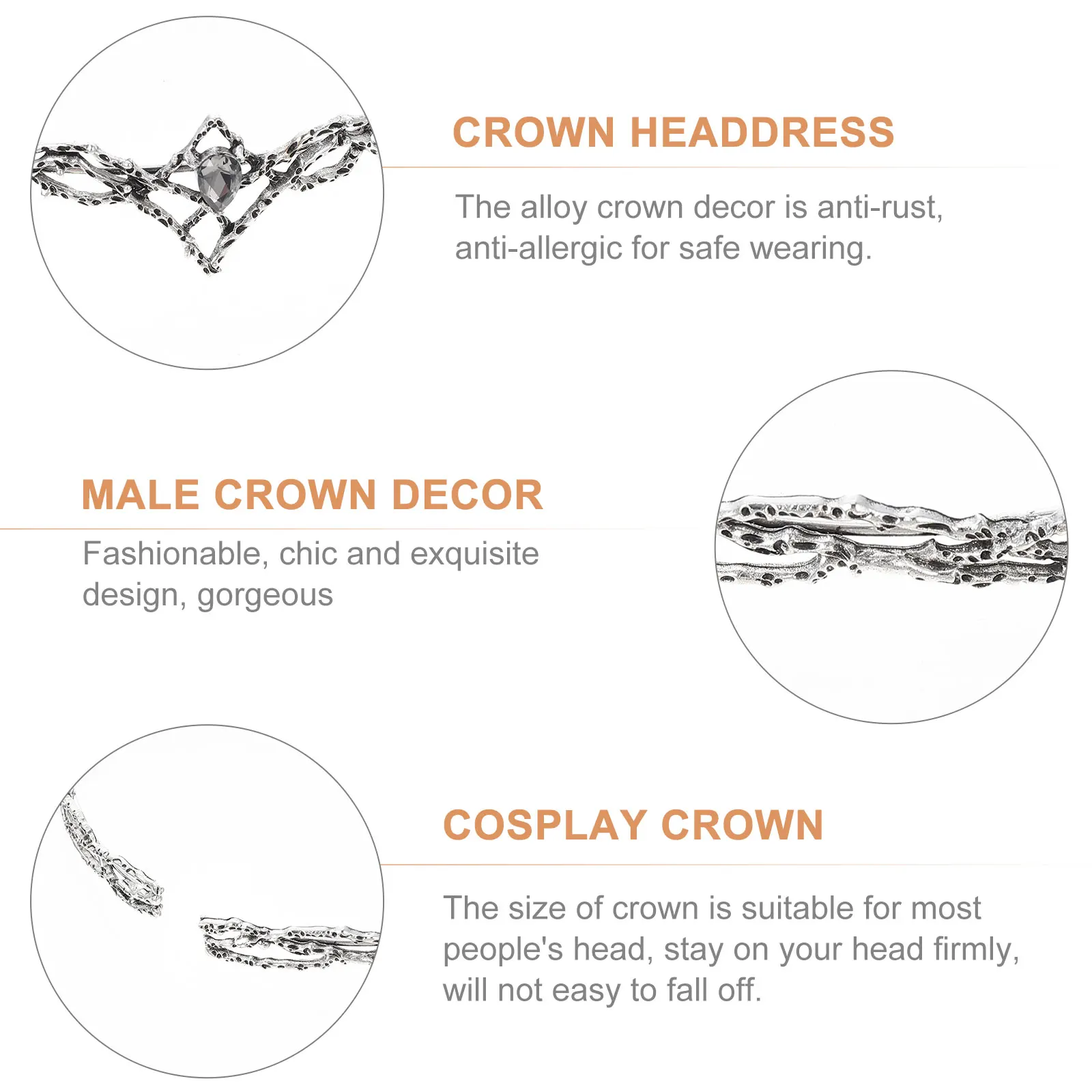 

1Pcs Vintage Alloy Retro Male King Crown Durable Chic Hair Decor Cosplay Party Wedding Halloween Men Crown Accessory