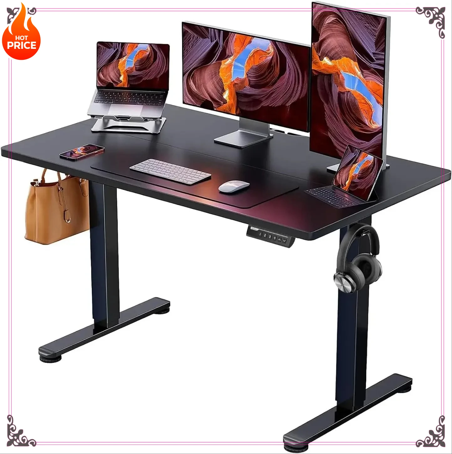 

Height Adjustable Electric Standing Desk, 48 x 24 Inches Sit Stand up Desk, Memory Computer Home Office Desk with Two-Piece