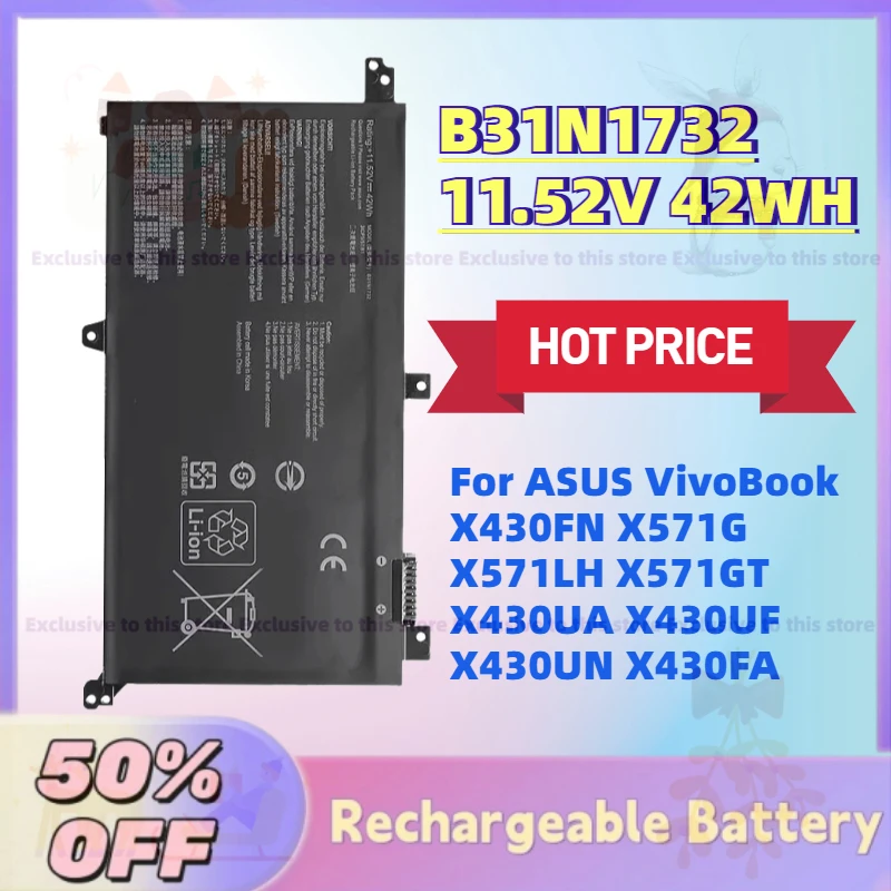 

Горячая новинка: Аккумулятор для ноутбуков ASUS VivoBook X430FN, X571G, X571LH, X571GT, X430UA, X430UF, X430UN, X430FA (B31N1732, 11.52V, 42WH)