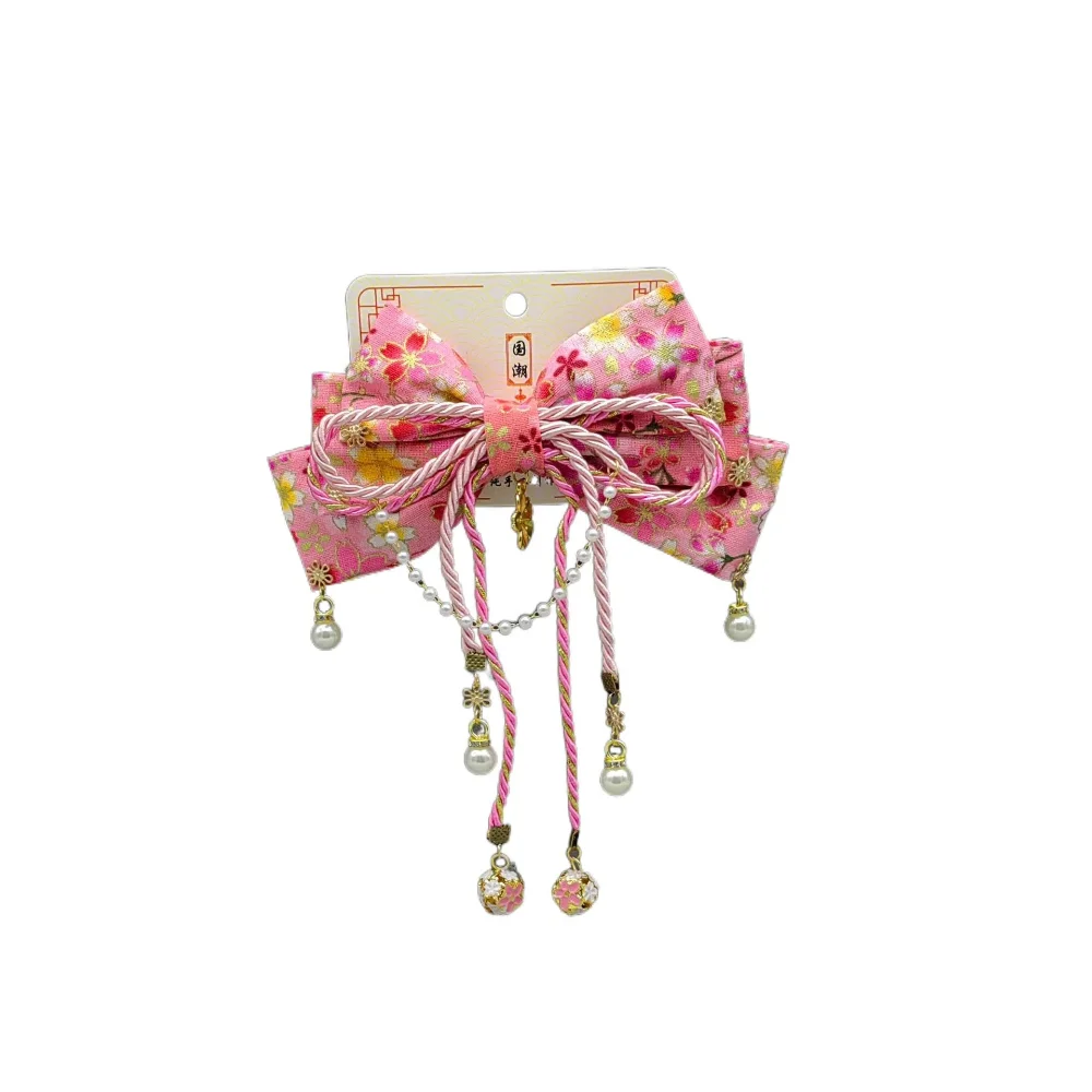 Exquisite Japanese Style Sakura Bow Hairpin Sweet Retro Kimono Barrettes Headdress Tassel Bowknot Hair Clip Lolita