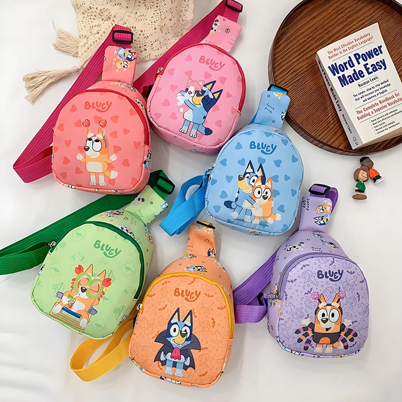 Bolsa de Peito Bluey com Personagens de Anime, Bolsa Transversal Leve e Fofa, Porta Moedas de Desenho Animado, Presentes para Crianças em Material de Nylon