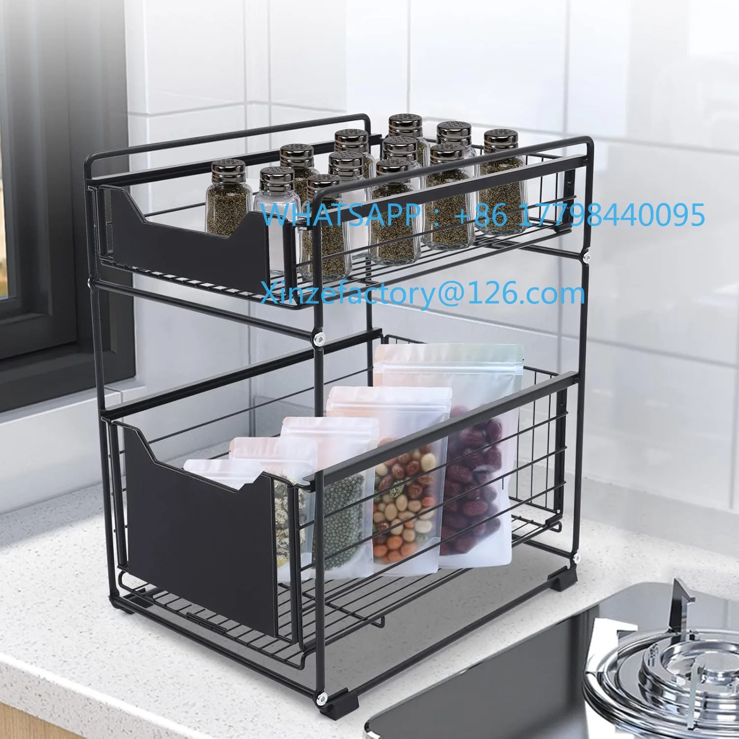 رف تخزين المطبخ القابل للتخصيص منظم Küchenschrank Küche، Küchen Regal، Unter dem Spülbeckenregal Carbonstahlregal #3
