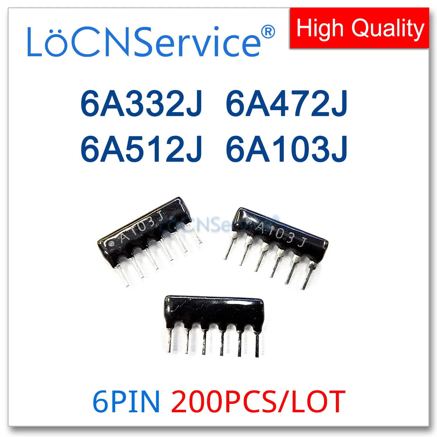 LoCNService 200個入り 6ピン 排除型ネットワーク抵抗アレイ DIP 6A332J 6A472J 6A512J 6A103J 332 472 512 103 3.3K 4.7K 5.1K 10K オーム