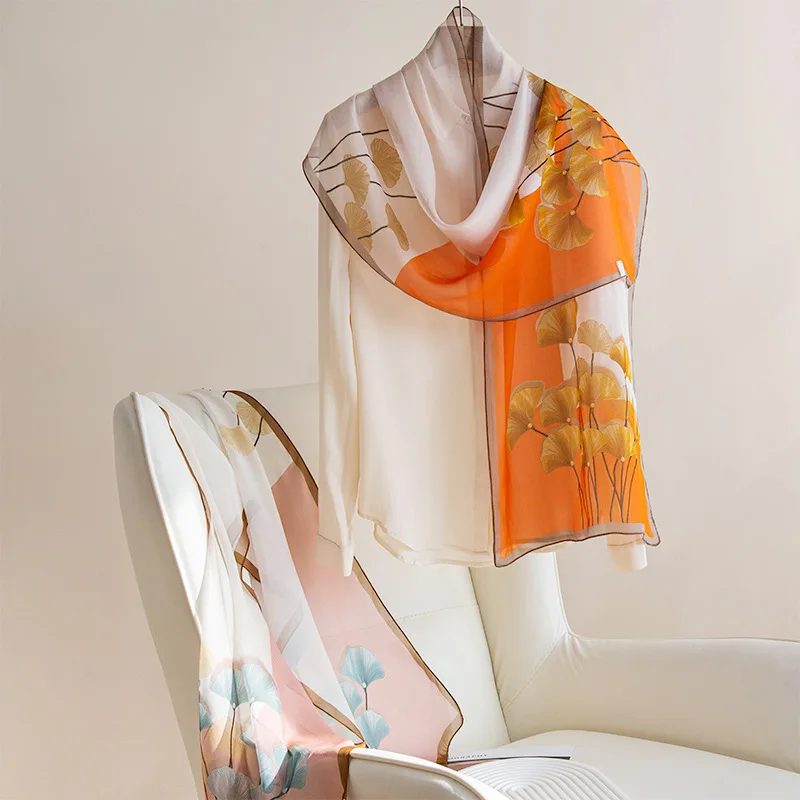 

Женский шелковый шарф класса люкс, удлиненный, универсальный, с принтом, простой шарф-шаль, подарок для женщин sj122