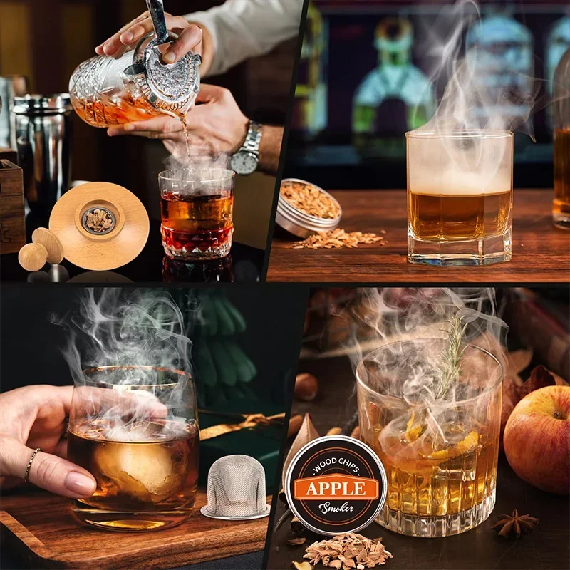 Premium Whiskey Cocktail Smoker Kit With 6 Wood Chips & Metal Filters,fast Oxidation Aerator Bar Tool Set For Home/luxury Gifts