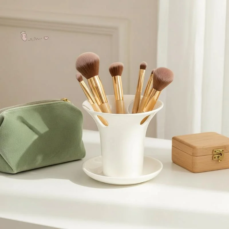 [H] White Toothbrush Holder With Multi Slots Open Design For Bathroom Countertop Fits Toothbrushes Toothpaste