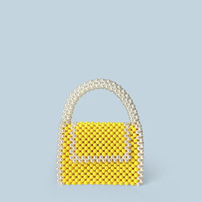 

Advanced Texture New Yellow Women's Small Square Bag Versatile Fashion Handmade Bead Weaving Retro Handbag Customizable Color