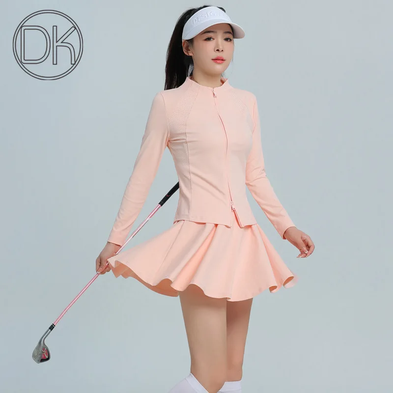 Golf Wear Women Korean Luxury Windproof Jacket Zipper Skirt Tennis Badminton Skort Active Wear Yoga Fitness Workout Clothes New