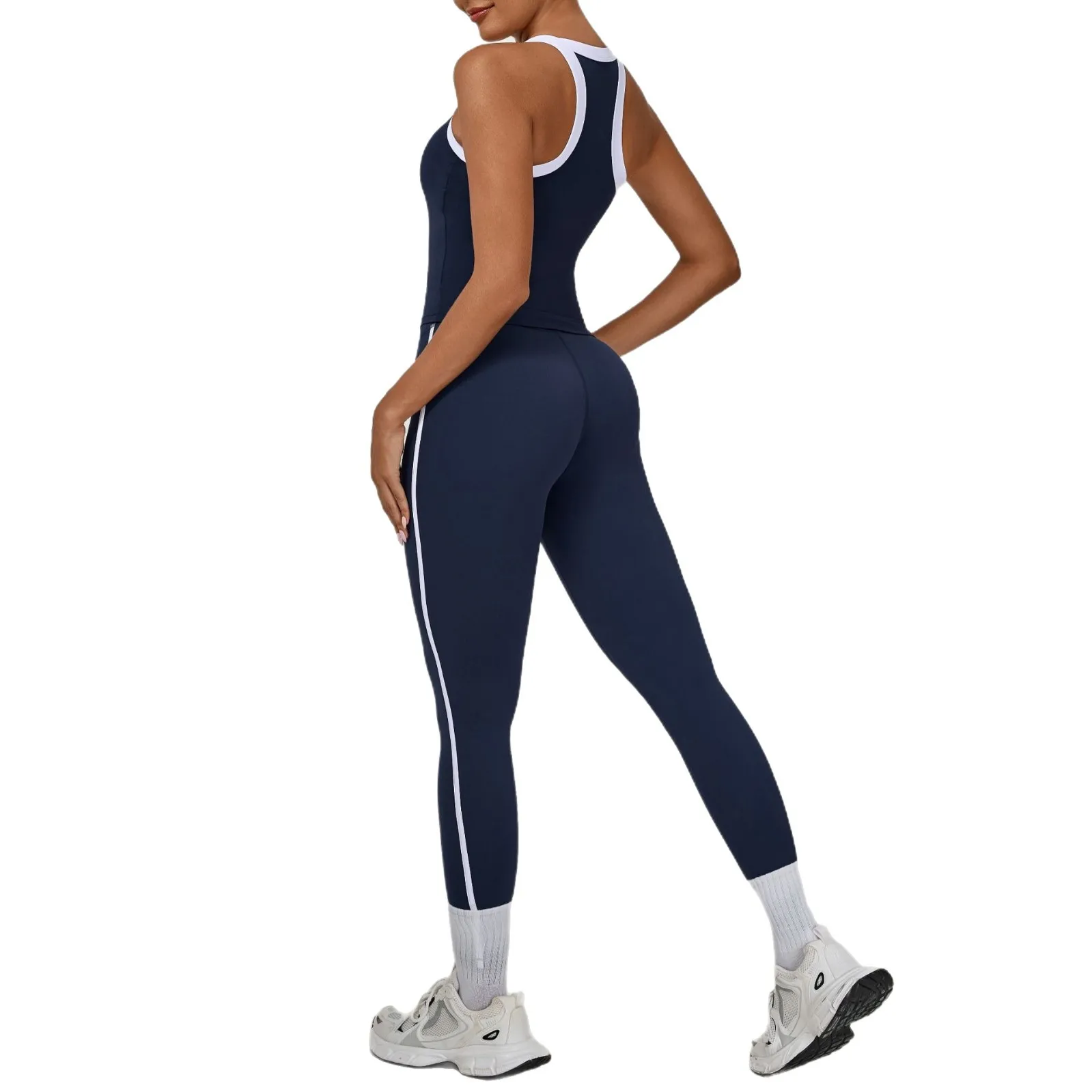 

Patchwork Women Yoga Set Gym Workout Clothes Active Wear Sleeveless Training Suit for Fitness Sportwear Black Sport Leggings Set