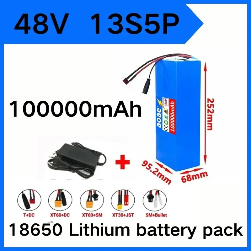 

13S5P 48V 100000mAh 48V 100Ah lithium-ion battery pack with 1000W BMS, suitable for 54.6V electric bicycles scooters And charger