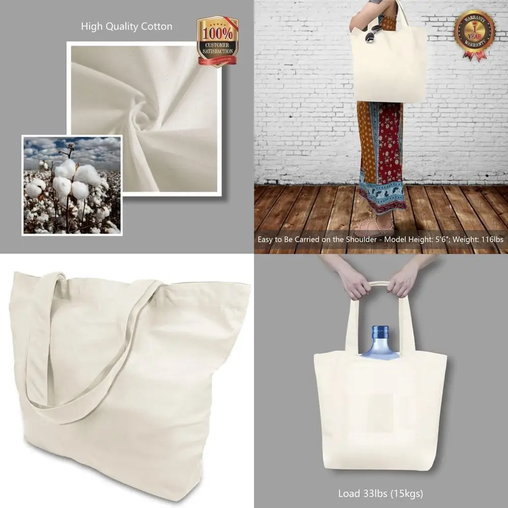 

12-Pack Large 12oz Cotton Canvas Tote Bags, Reusable Grocery Shopping Bags, Fashionable Two-Tone Totes for DIY Designs