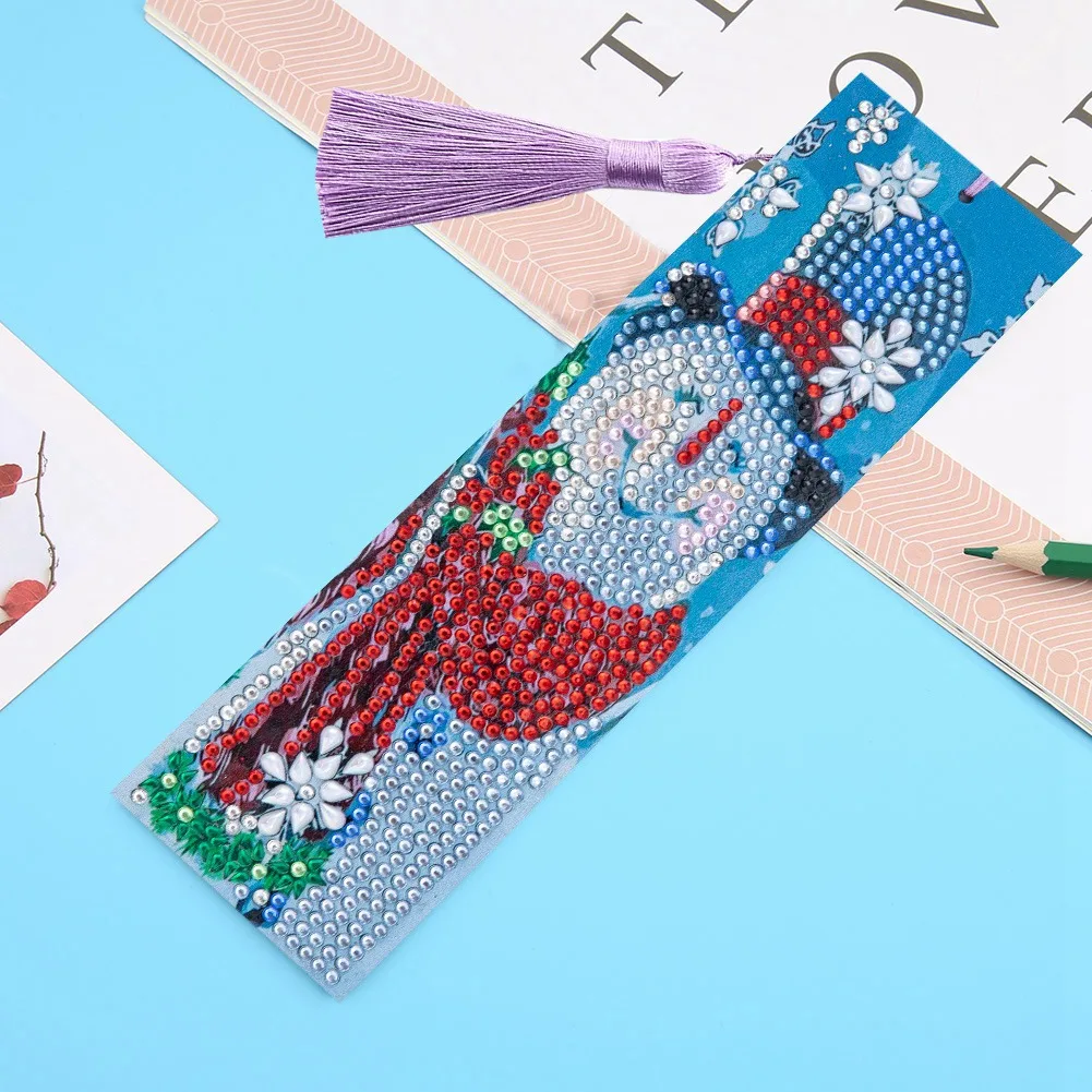 3 Pieces Diamond Painting Christmas Bookmarks Tassel Beade Santa Claus Christmas Snowman And Tree DIY Gifts