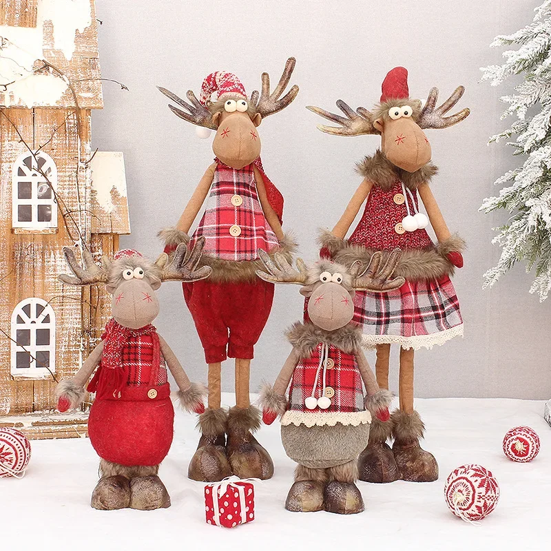 Big Christmas Decorations Santa Claus Sonwman Elk Figure Doll Plush Xmas Deer Decor New Year Home Table Ornaments Navidad Gift