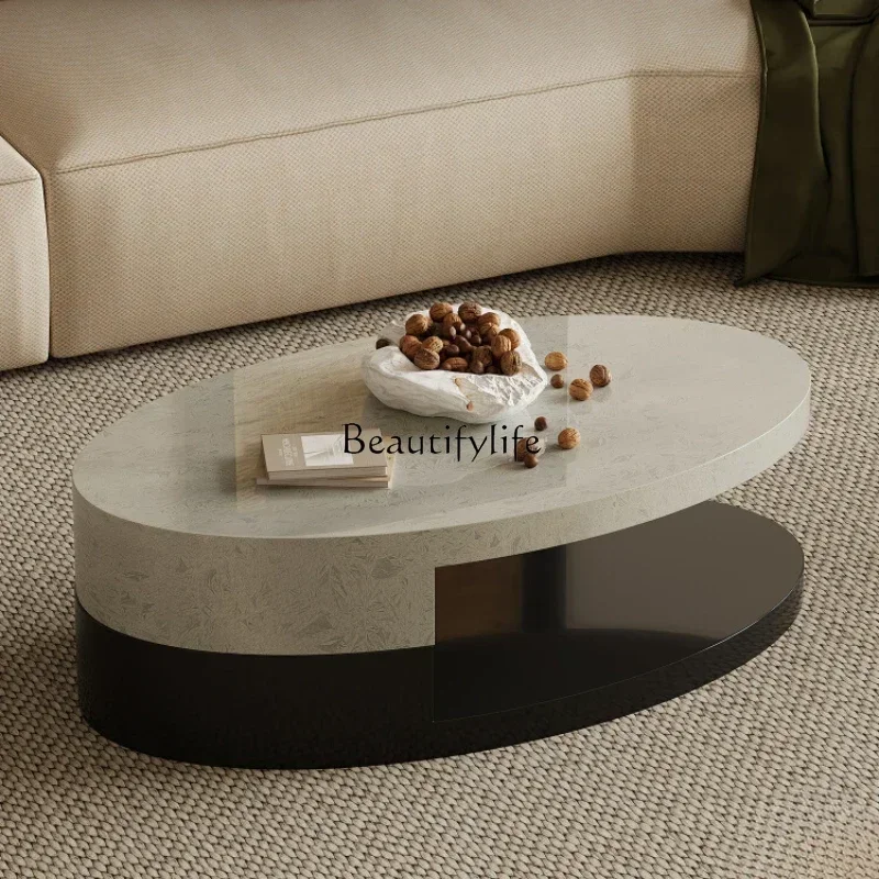 

Italian minimalist rotating coffee table oval art creative living room home high-end paint light luxury