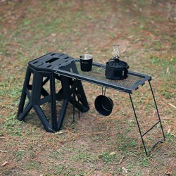 Outdoor Folding Table Multifunctional Folding Grid Table Side Hanging Table Camping Table Iron Storage Rack Picnic BBQ Travel